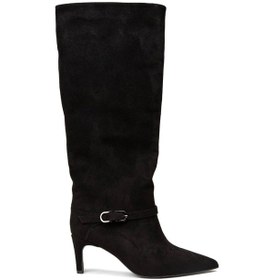 Resim Kindep Yan Toka Detaylı Topuklu Kadın Çizme Siyah Siyah 