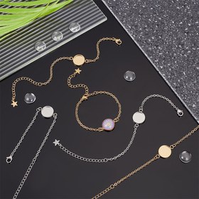 Resim Paslanmaz Çelik Bilezik Yapım Seti, Şeffaf Cam Kaboşonlarla - 10 Set, 2 Renk, 304 Paslanmaz Çelik Bezel Bilezikler, Takı ve Figür Süsleri İçin Boş Tepsi 