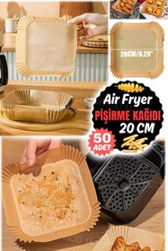 Resim Genel Markalar Airfryer için 20 cm Tek Kullanımlık Pişirme Kağıdı - 50 Adet Kare Parşömen Kağıdı Yanmaz Yapıştırmaz 