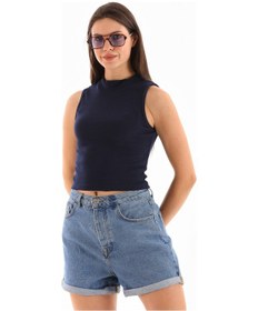Resim Loısy Kadın Likralı Kolsuz Crop Bluz Lacivert 