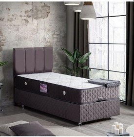 Resim Setaymobilya Baza, Tetra Antrasit Tek Kişilik Baza + Başlık + Deluxe Yatak 