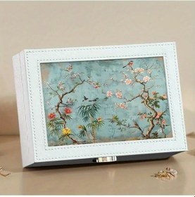 Resim Willowhaven Beyaz Suni Deri Çiçek Kuş Desenli Mücevher Kutusu - Kulp Kapaklı 