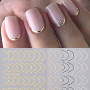 Resim 4 Adet Parlak Fransız Manikür Tırnak Stickerları - Metalik Dalgalı Çizgi Öz-Yapışkanlı Dekaller, Düzensiz Çizgi Deseni, Fantezi Teması, Plastik Tırnak Sanatı Dekorasyonları ile Glitter, Tek Kullanım, Plastik Yüzeyler için 