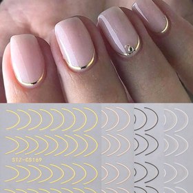 Resim 4 Adet Parlak Fransız Manikür Tırnak Stickerları - Metalik Dalgalı Çizgi Öz-Yapışkanlı Dekaller, Düzensiz Çizgi Deseni, Fantezi Teması, Plastik Tırnak Sanatı Dekorasyonları ile Glitter, Tek Kullanım, Plastik Yüzeyler için 