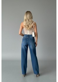 Resim Kadın Modern İz Detaylı Pantolon Mavi-2 