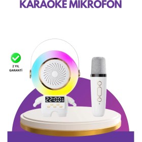 Resim Karaoke Özellikli Astronot Bluetooth Hoparlör Kablosuz Mikrofonlu 
