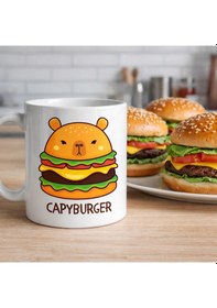 Resim Capyburger Tasarım Kupa Model 230 Sevimli Kapibara Burger Baskılı Seramik Kahve Kupası Diğer 