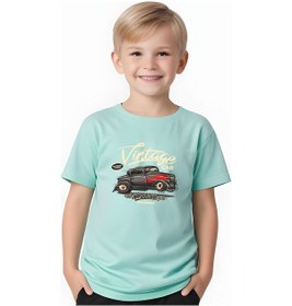 Resim Fyk Kids Erkek Çocuk Yuvarlak Yaka İntage Car Baskılı T-shirt Mint Yeşil 