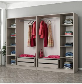 Resim Kale 6 Bölmeli 4 Çekmeceli Giyinme Dolabı Kumtaşı 210cm Kumtaşı 