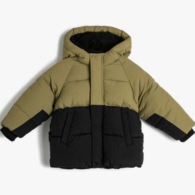 Resim Erkek Bebek Şişme Mont Kapüşonlu Peluş Astarlı Cepli 