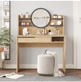 Resim Bohem Makyaj Masası 100cm Aynalı Raflı Çekmeceli Sepet-antrasit Boh28-sa Antrasit 