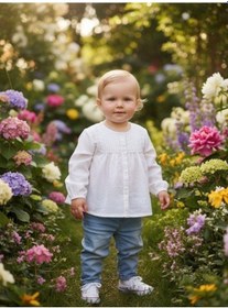 Resim Zekids Kız Bebek Pamuklu Hakim Yaka Dokuma Gömlek-16357 Beyaz 