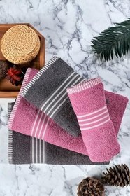 Resim 4 lü Kadın Erkek Banyo Havlusu Takımı Oscar Mürdüm Antasit 