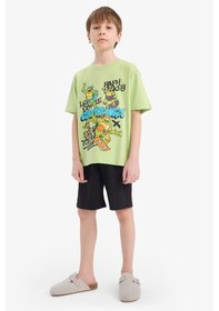 Resim Defacto Erkek Çocuk Ninja Turtles-retro Pijama Takımı Kısa Kollu Üst Şort E6965a825hsgn597 Yeşil 