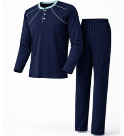 Resim Mutlu City Erkek İnterlok Rahat Kalıp Sıfır Yaka Yüksek Kalite Pamuk Pijama Takımı 16670 Lacivert-mavi 