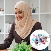 Resim 12 Adet Çok Renkli İnci Hijab İğneleri - Moda Aksesuarları için Şık Eşarp Klipsleri & Broşlar 
