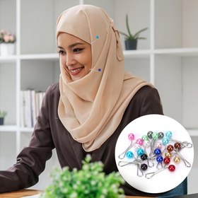 Resim 12 Adet Çok Renkli İnci Hijab İğneleri - Moda Aksesuarları için Şık Eşarp Klipsleri & Broşlar 