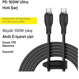 Resim Baseus Mega Hızlı 1.2mt 100w Type-c To Type C Şarj Kablosu, Akım Ve Isı Korumalı Type C Kablo, Pc, Tablet, Telefon 