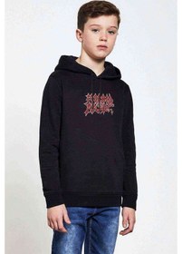 Resim Morbid Angel Logo Baskılı Unisex Çocuk Kapüşonlu Siyah Sweatshirt Siyah 