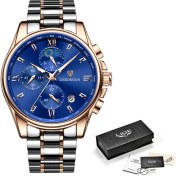 Resim Hanyang Gül Altın Mavi S Lıge Erkekler Saatler Top Marka Lüks Moda Izle Adam Spor Kronograf Su Geçirmez Tarih Saat Kuvars Kol Saati Relogio Masculino (Yurt Dışından) 