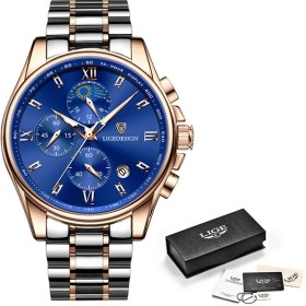 Resim Hanyang Gül Altın Mavi S Lıge Erkekler Saatler Top Marka Lüks Moda Izle Adam Spor Kronograf Su Geçirmez Tarih Saat Kuvars Kol Saati Relogio Masculino (Yurt Dışından) 