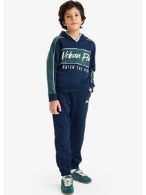 Resim Defacto Erkek Çocuk 2li Takım Kapüşonlu Baskılı Sweatshirt Eşofman Altı G5354a825wnnv256 Lacivert-nv256 