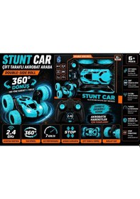 Resim Uzaktan Kumandalı 360 Dönen Şarjlı Akrobat Stunt Car Araba Turkuaz 