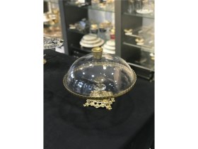 Resim Elta Collection Avangard Gold Döküm Ayak Cam Gövde Cam Kapak Üstün Kaliteli Kek Fanusu 
