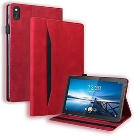 Resim DodoBuy Lenovo Tab M10 HD 10,1 inç Tablet için Kılıf, Kapaklı Folyo Akıllı Kapak Koruyucu Cüzdan PU Deri Çanta Kese Standı Elastik Bantlı - Kırmızı 