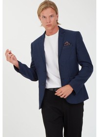 Resim Sposo G-207 Dar Kalıp Desenli Lacivert Erkek Blazer Ceket Lacivert 