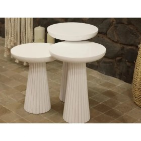 Resim Simillo Home & Living Wood Wooden Mat Beyaz 3’lü Set Mantar Yan Sehpa Fiskos Çiçeklik Decorative 