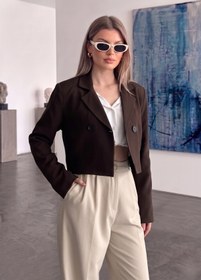 Resim Jaglion New Season Çift Düğme Detaylı Kadın Crop Blazer Ceket 