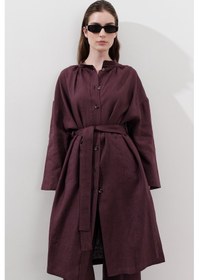 Resim Manuka Keten Kemerli Uzun Tunik Mürdüm Mürdüm 