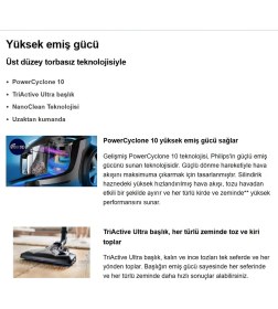 Resim Philips Turbo Başlıklı Halı Döver Fırça ve Kumandalı Kontrol Marathon Ultimate Powercyclone 10 Teknolojisiyle Toz Torbasız Süpürge XB9145 