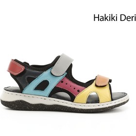 Resim GÖNDERİ(R) Kadın / Kız Gökkuşağı Cırt Bantlı Dolgu Topuklu Hakiki Deri Comfort Sandalet 