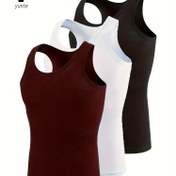 Resim 3'lü Erkek Atletleri, Nefes Alabilen Çabuk Kuruyan Spor Yelekleri, Yuvarlak Yaka Düz Renkli Polyester %100 Örme Kumaş, Normal Kalıp Yazlık Spor Giyim - Koyu Kırmızı, Beyaz, Siyah 