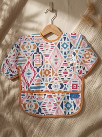 Resim melonika Boho Dream Etnik Desenli Sıvı Geçirmez Uzun Kollu Bebek Mama Önlüğü - BLW Uyumlu Kırıntı Cepli Mama 