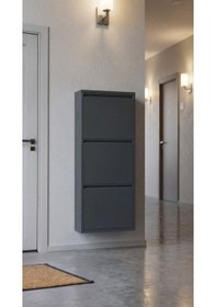 Resim Üçlü Metal Ayakkabılık Premium Antrasit Antrasit 