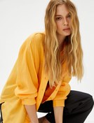 Resim Keten Gömlek Oversize Uzun Kollu Düğmeli 