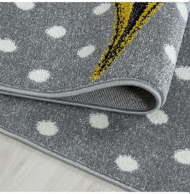 Resim Sevimli Peri Atı Desenli Soft Çocuk Halısı Gri Sarı Beyaz Renklerde Gri - Sarı 