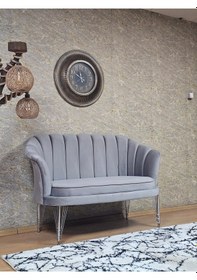 Resim Zafir İkili İstiridye Krom Kaplama Telli Ayak Çay Seti Koltuk Tekli Berjer , İkili Berjer Koltuk Gri 