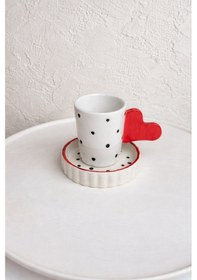 Resim Kalp Kulplu Puantiyeli Seramik Türk Kahvesi Fincanı Çok Renk 