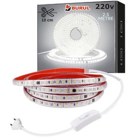 Resim 2.5 Metre Beyaz Işık Yapışkanlı Yüksek Lümen Silikonlu Şerit Led Işık Fişli Aydınlatma Sb-6548 