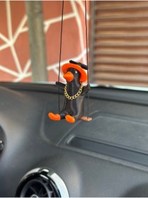 Resim 3dbaydesign Altın Zincirli Sallanan Şapkalı Ördek Yeni Trend Dikiz Ayna Süsü (siyah Turuncu ) 