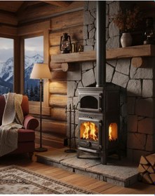 Resim Reyo Stove Mengücek Üç Camlı Yan Kapak Fırınlı Döküm Şömine Soba 