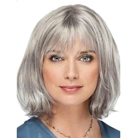 Resim Gri Renk Kısa Saç Yaşlı Peruk Teyze Peruğu 