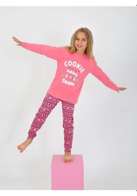 Resim Kız Çocuk Uzun Kollu %100 Pamuklu Pijama Takımı Cookie Team Pembe 