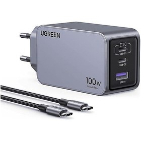 Resim Ugreen Nexode Pro 100 W QC PD Type-C 2xUSB-C 1xUSB-A Gan Hızlı Şarj Cihazı Uzay Grisi 
