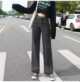 Resim Yaz Kadın Kot Pantolon Büyük Beden Kot Pantolon Yüksek Bel Düz Bol Paça Geniş Paça Pantolon Drapeli Pantolon Siyah Gri Siyah - Gri 