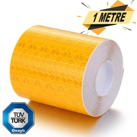 Resim Badem10 Reflektörlü Fosforlu Şerit Bant Sarı Reflekte İkaz Bandı 1 Metre 